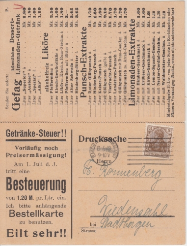 DR - Emden 1919 Werbekarte Likör & Punsch de Beer n. Wiedensohl