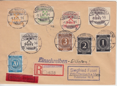 SBZ/Lokalausgaben - Großräschen 60 Pfg. u.a. Eilboten Einschreibebrief 1946