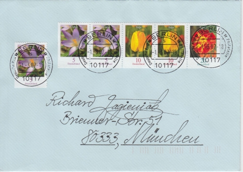 BRD - Blumen Zusammendruck u.a. Brief Berlin - München 2007
