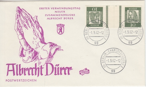 Berlin - 10+Z+10 Pfg. Bed. Deutsche A. Dürer Zusammendruck Schmuck-FDC 1962