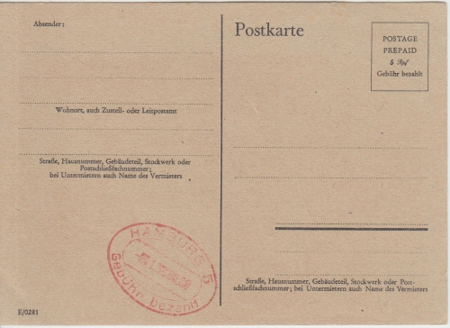 All.Bes. - 5 Pfg. Ganzsache Behelfsausgabe Ausgabestempel Hamburg 5 ungebraucht