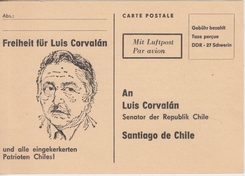 DDR - Schwerin ca. 1973 Gebühr bezahlt Karte "Freiheit für Louis Carvalan"
