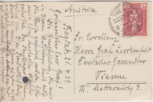 Iraq - 1 1/2 A. Genius Ansichtskarte n. ÖSTERREICH Baghdad - Wien 1929