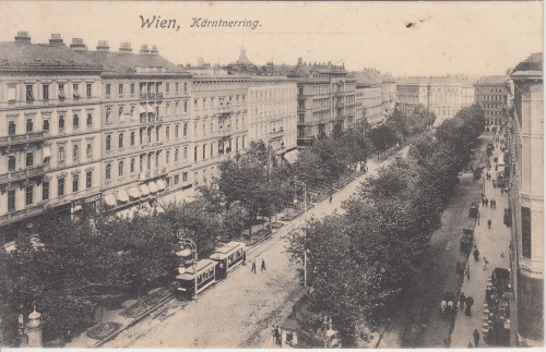 Österreich - Wien 1914 Kärntner Ring Straßenbahn sw-AK gelaufen
