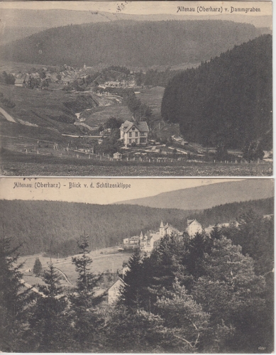 Niedersachsen - Altenau (Harz) 2 Ortsansichten sw-AK beide gelaufen 1922