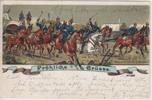 Militär - Train-Abteilung "Fröhliche Grüße" Farblitho Neustadt 1906