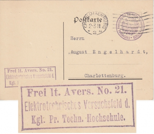 DR - Charlottenburg 1916 Frei lt. Avers No.21 Techn. Hochschule Ortskarte