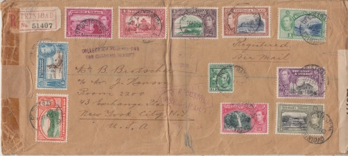 Trinidad & Tobago - Freimarken 1938 div, Werte Luftpost Einschreibebrief 1944