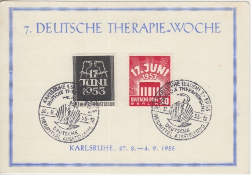 Berlin - 20+30 Pfg "17. Juni" So.-Karte 7. Dt. Therapie-Woche SST Karlsruhe 1955