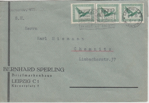 DR - 3x5 Pfg. Adler Brief Leipzig - Chemnitz 1930