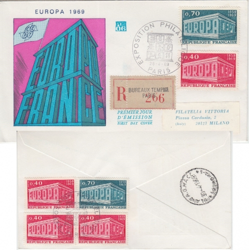 Frankreich - 4x0,40+2x0.70 Fr. Europa Schmuck-Einschreibebrief SST Paris 169