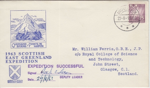 Grönland - Scottish East Greenland Expedition 1963 Schmuckkuvert m. Unterschrift