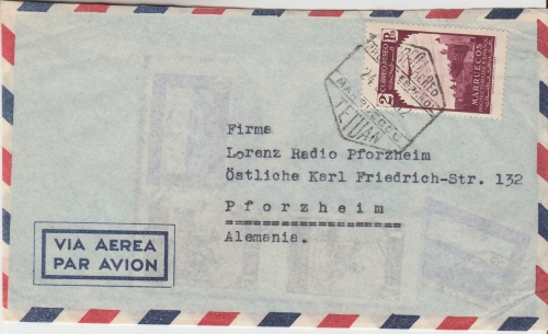 Spanisch Marokko - 2 Pts. Flugpostmarke Luftpostbrief Tetuan - Pforzheim 1952