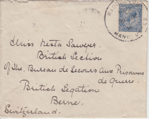 England - 2 1/2 P. George V. Brief i.d. SCHWEIZ Middleton - Bern 1916