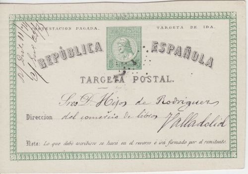 Spanien - 5 Cs. Ganzsache Frageteil Madrid - Valladolid 1874