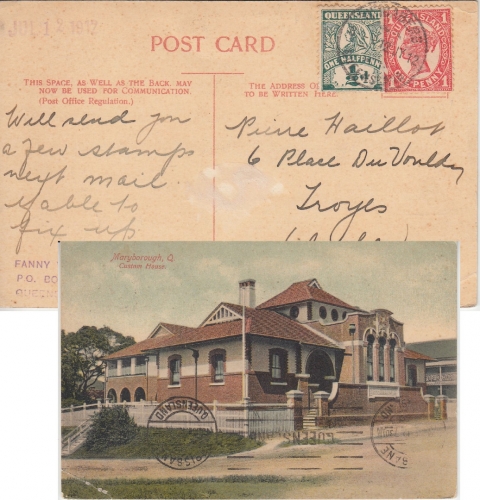 Queensland - 1/2 + 1 P. farb. AK (Maryborough Customs House) Bundaberg 1912