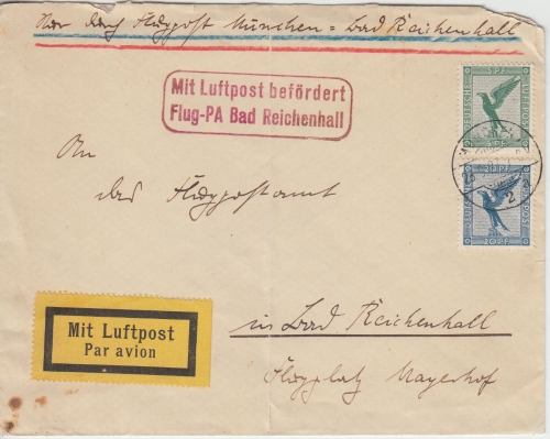 DR - 20+5 Pfg. Adler Luftpostbrief München - Bad Reichenhall 1927