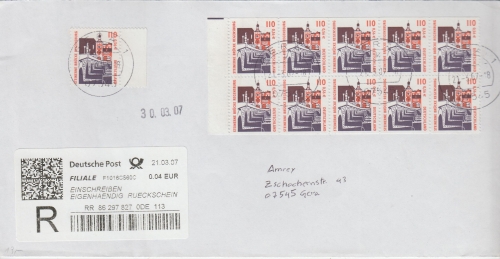 BRD - 110 Pfg./0,56€ SWK H-Blatt u.a. Einschreiben/Eigenhändig/RSch Gera 1997