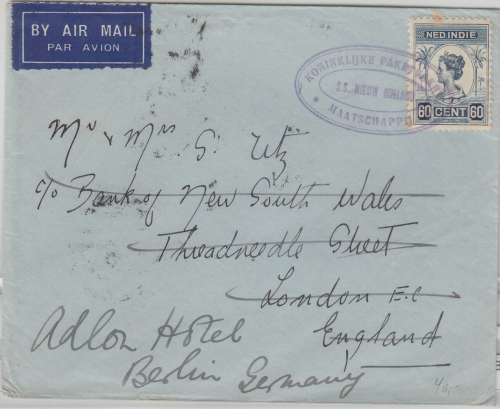 Niederl. Indien - SS Nieuw Holland Schiffspost Brief n. ENGLAND 1936