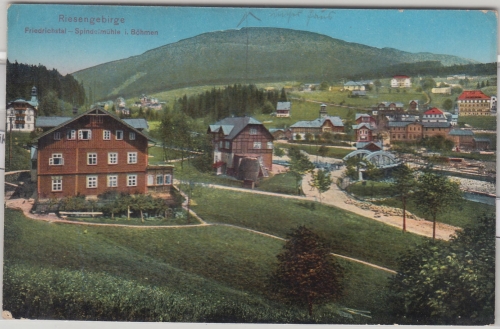 Tschechien/Böhmen - Friedrichsthal Spindelmühle farb. AK gelaufen 1919