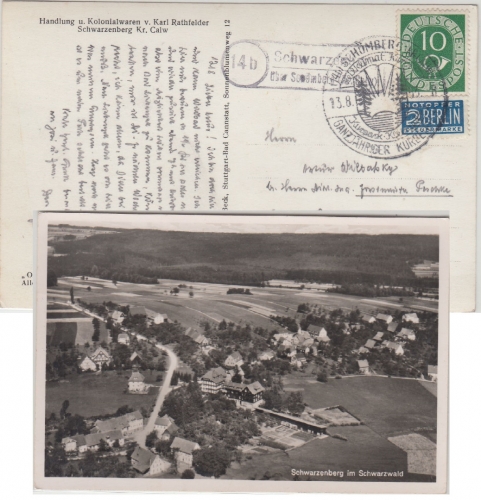 Baden-Württemberg - Schwarzenberg Luftaufnahme sw-Fotokarte Landpoststelle 1953
