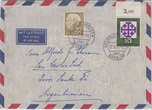 BRD - Neubruchhausen ü. Bassum 1959 Poststelle I Luftpostbrief n. ARGENTINIEN