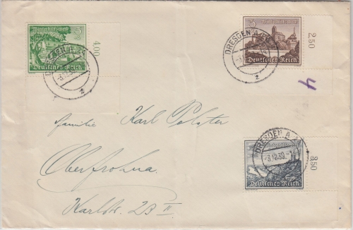 DR - 3+4+5 Pfg. WHW Bogenecken Brief Dresden - Oberfrohna 1939