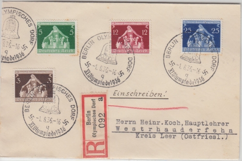 DR - Olympiade 1936 SST Berlin Olympisches Dorf 1.8.36 Einschreibebrief
