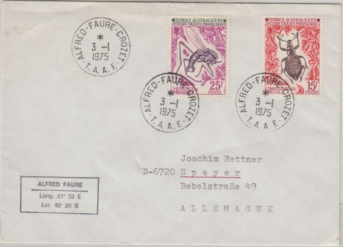 TAAF - 15+25 Fr. Insekten Brief Alfed Faure Crozet - Speyer 1975