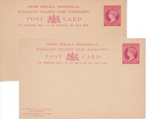 Falkland Islands - 1 P. u. 1/1 P. Victoria - 2 Ganzsachen - beide ungebraucht