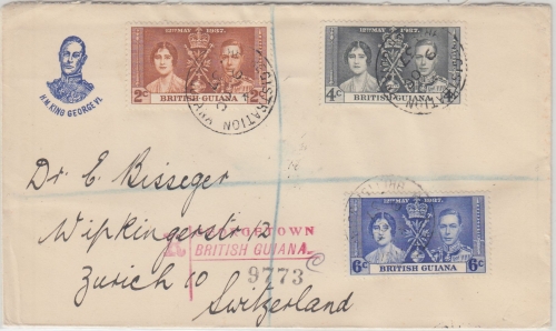 British Guiana - Coronation 1937 Satz Einschreibebrief i.d. SCHWEIZ Georgetown
