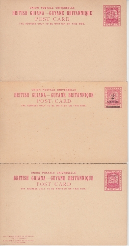 British Guiana - 2 C, 2/2 C. u. 2/3 C. Segelschiff - 3 Ganzsachen - alle ungebr.