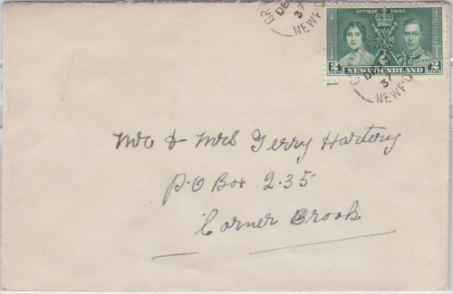 Newfoundland - 2 C. Coronation Brief Grand Falls - Corner Bank 1937