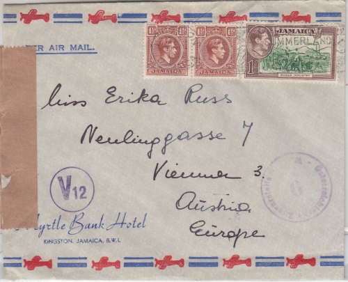 Jamaika - 1 Sh. Zuckerindustrie u.a. Luftpostbrief n. ÖSTERREICH Kingston 1948