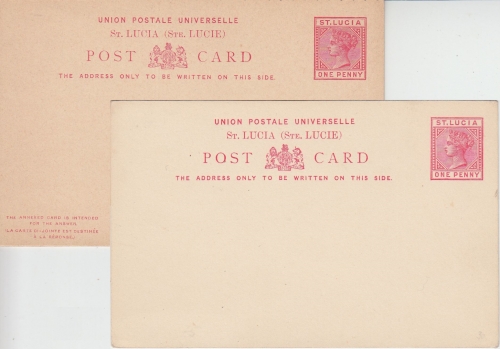 St. Lucia - 1 P. + 1/1 P. Victoria Ganzsachen (einfach/Doppelkarte)
