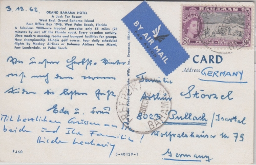 Bahamas - 8 P. Eilsabeth Freimarke Luftpostkarte Freeport - Pullach 1962