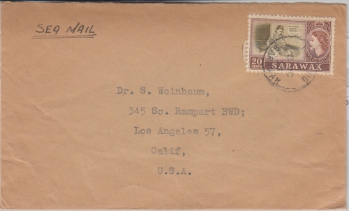 Sarawak - 20 C. Elisabeth/Freimarke Brief n. USA Kuching - New York 1958