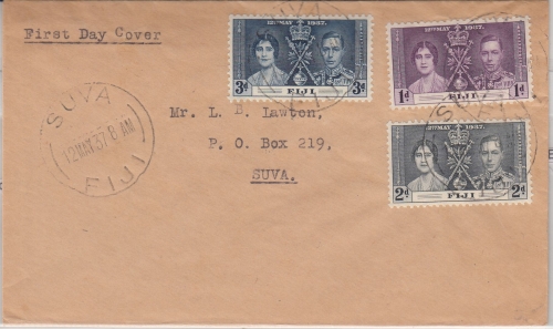Fiji - Coronation Satz Ortsbrief/FDC Suva12.5.37