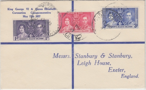 Gilbert & Elice Islands - Coronation Satz Brief n. England 1937