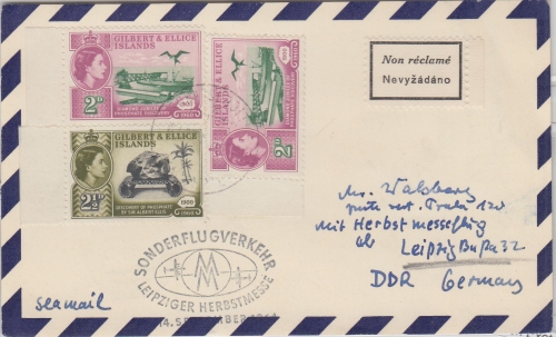 Gilbert & Elice Islands - Leipziger Herbstmesse Sonderflug Zuleitungspost 1964