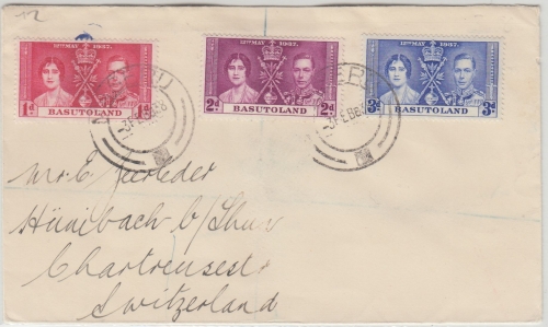 Basutoland - Coronation Satz Brief i.d. SCHWEIZ Maseru 1938