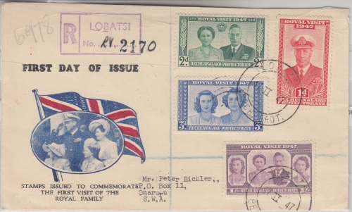 Bechuanaland - Royal Visit Schmuck-FDC Einschreibebrief Lobatsi Omaruru 17.2.47