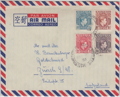 Nigeria - 1'3 Sh. u.a. Freimarken Luftpostbrief i.d. SCHWEIZ Port Harcourt 1951