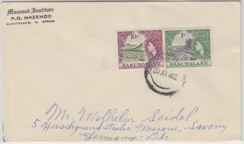 Basutoland - 10+1 P. Elisabeth/Freimarken Brief Mazenod - Meerane 1962