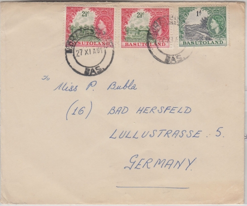 Basutoland - 2x2 1/2+1 P. Elisabeth/Freimarken Brief Mohales Hoek 1961