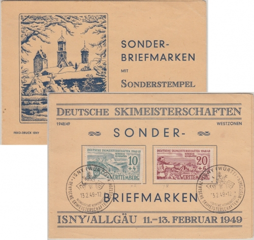 FZ/Württ. - Dt. Skimeisterschaften Isny Klappkarte + SST 13.2.49