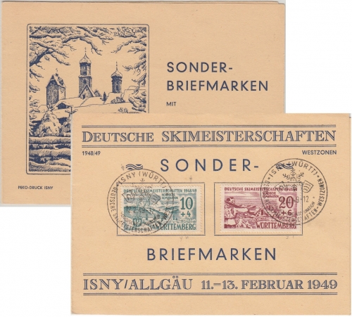 FZ/Württ. - Dt. Skimeisterschaften Isny Klappkarte + SST 12.2.49