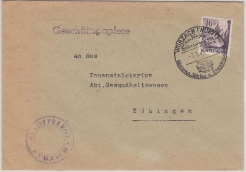 FZ/Württ. - 16 D.Pf. 2. Ausg. Geschäftspapiere Wurzach - Tübingen 7.9.48