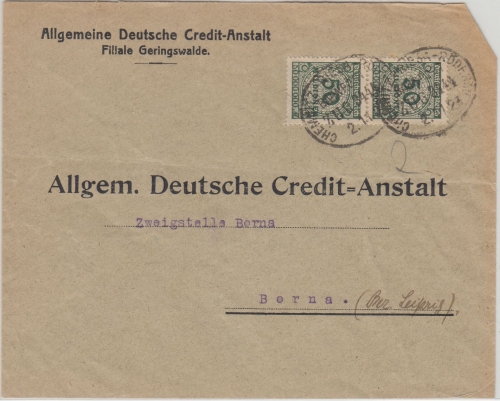 DR-Infla - Bahnpost Chemnitz Riesa Röderau Zug 3444 Brief Geringswalde 2.11.23