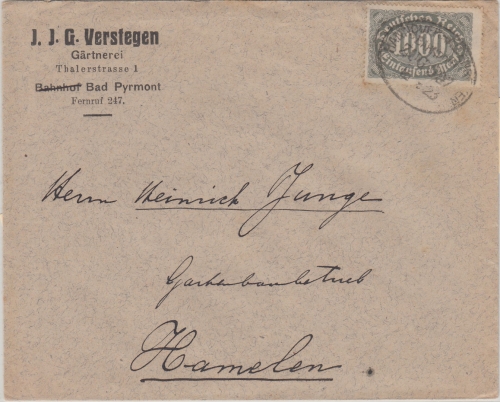 DR-Infla - Bahnpost Hannover Altenbeken Zug 587 Brief Bad Pyrmont Hameln 1.8.23